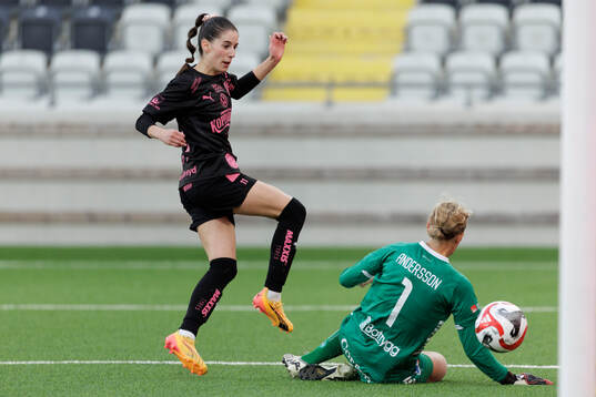 Häckens Clarissa Larisey och Linköpings målvakt Cajsa