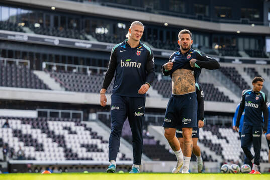 Erling Braut Haaland and Aron Dønnum of the Norwegian