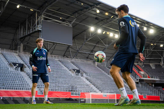 Goalkeeper Mathias Dyngeland and Felix Horn Myhre of the