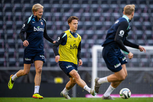 Morten Thorsby and Felix Horn Myhre of the Norwegian
