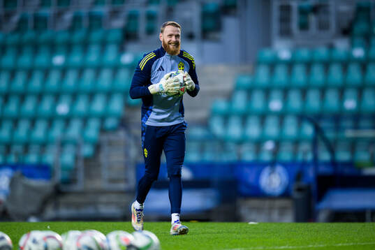 Goalkeeper Viktor Johansson of the Swedish men's national