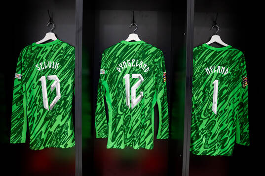 The kits of goalkeepers Egil Selvik, Mathias Dyngeland and