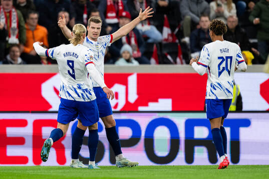 Alexander Sørloth and Erling Braut Haaland of Norway