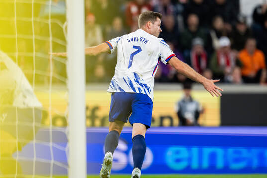 Alexander Sørloth of Norway celebrates