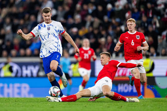 Alexander Sørloth of Norway and Michael Svoboda of Austria