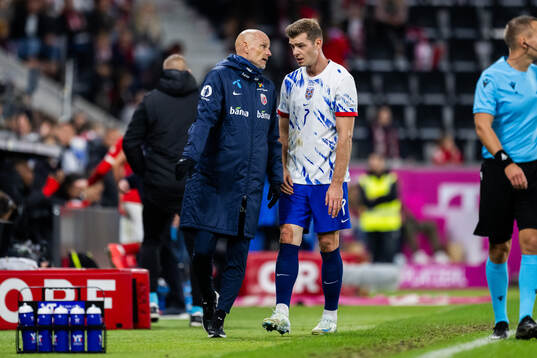 Head coach Ståle Solbakken and Alexander Sørloth of Norway