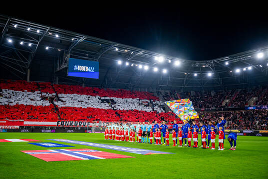 General view of Raiffeisen Arena as the teams line up