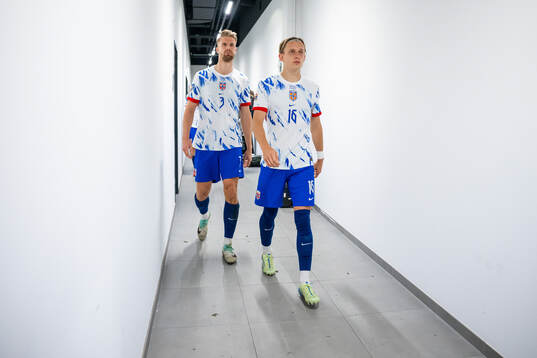 Kristoffer Ajer and Marcus Holmgren Pedersen of Norway at