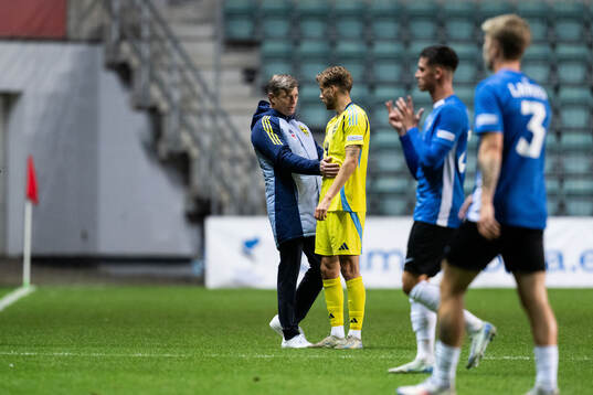 Head coach Jon Dahl Tomasson and Anton Salétros of Sweden