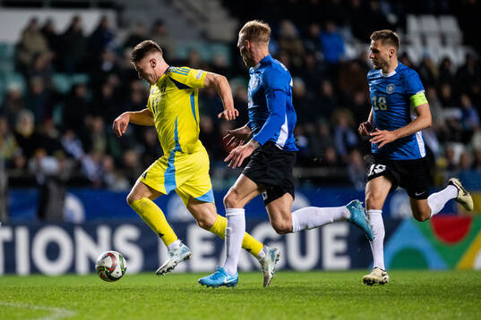 Viktor Gyökeres of Sweden against Jonas Tamm and Karol