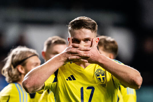 Viktor Gyökeres of Sweden celebrates