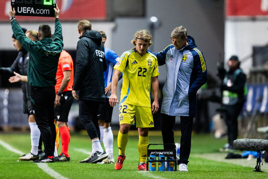Sebastian Nanasi and head coach Jon Dahl Tomasson of Sweden