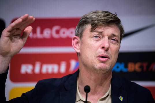 Head coach Jon Dahl Tomasson of Sweden at a press conference