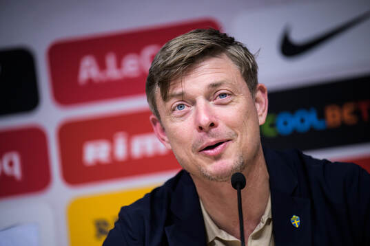 Head coach Jon Dahl Tomasson of Sweden at a press conference