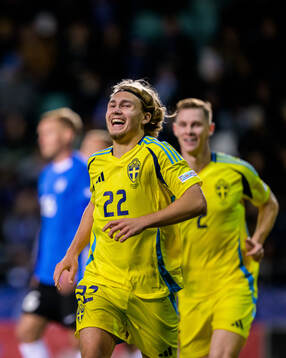 Sebastian Nanasi of Sweden celebrates the 0-1 goal