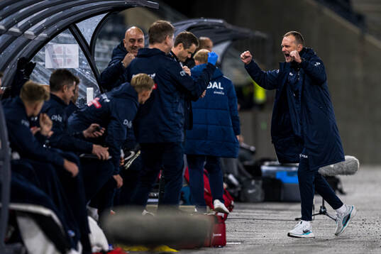 Jan Peder Jalland, head coach of Norway, celebrates
