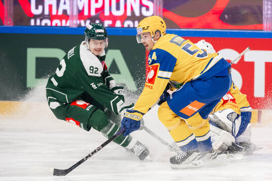 Lucas Forsell of Färjestad  and Sander Dilling Hurröd of