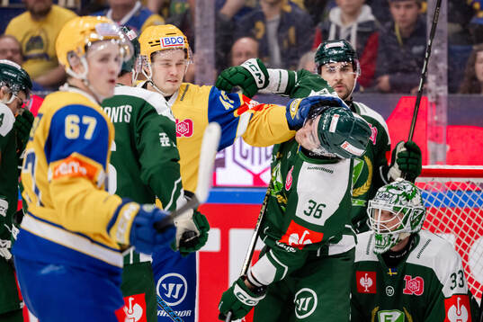 Axel Sandnes of Storhamar and Wille Johansson of Färjestad