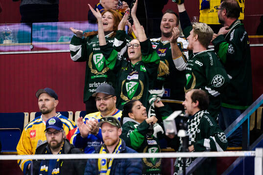 Supporters of Färjestad  celebrates and supporters of