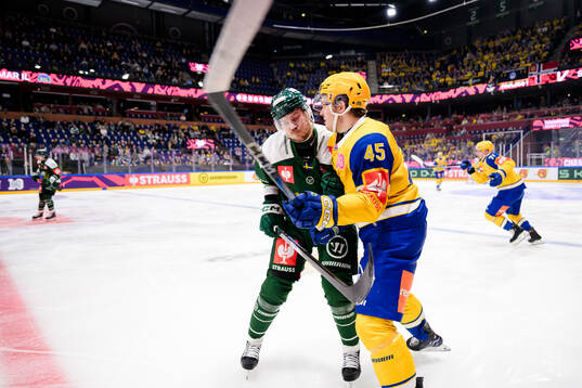 Joel Kellman of Färjestad  and Axel Sandnes of Storhamar