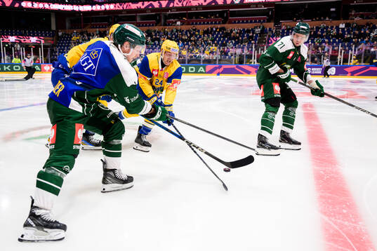Oscar Steen of Färjestad  and Cole Schneider of Storhamar