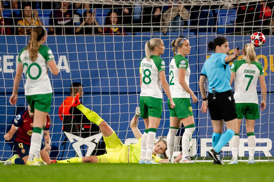 Goalkeeper Anna Tamminen of Hammarby looks dejected