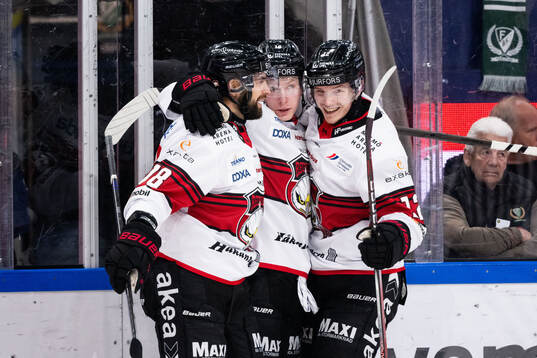 Malmö Redhawks Robin Hanzl, Otto Stenberg och Linus Öberg