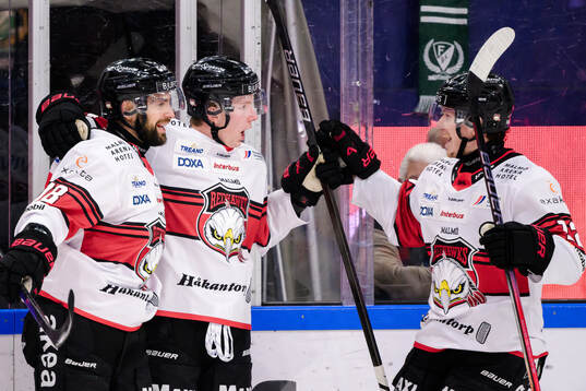 Malmö Redhawks Robin Hanzl, Otto Stenberg och Linus Öberg