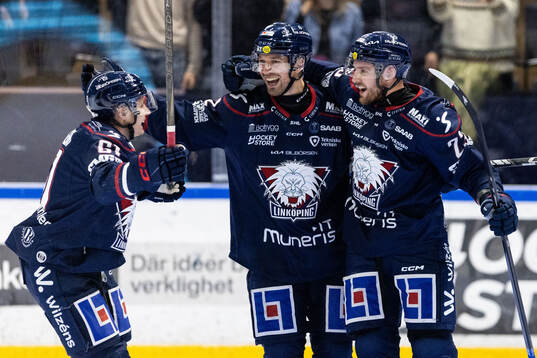 Linköpings Robin Kovacs jublar med Markus Ljungh och