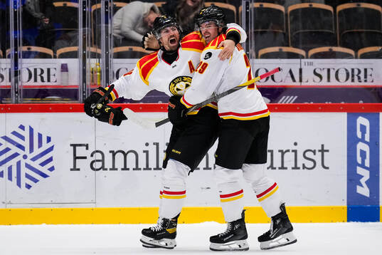 Brynäs Anton Rödin och Axel Andersson jublar
