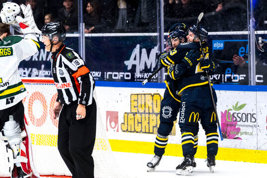 Södertäljes Sebastian Dyk och Södertäljes Egor Polin