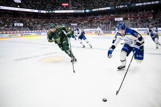 Färjestads Henrik Björklund och Leksands Axel Rindell