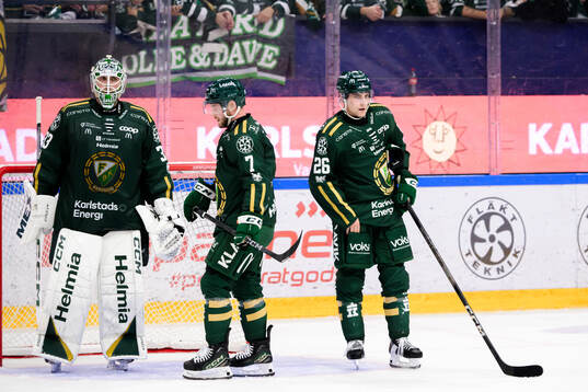 Färjestads målvakt Maxime Lagacé, Axel Bergkvist  och