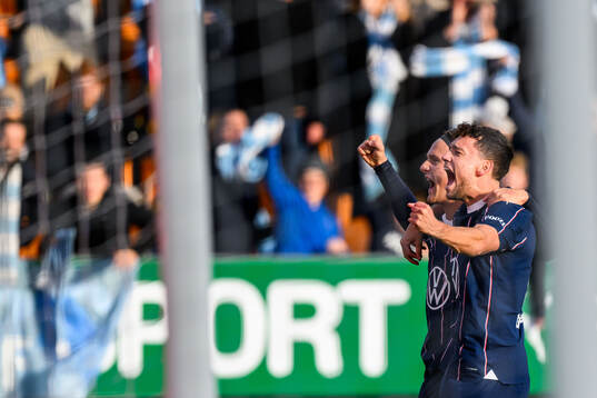Malmö FFs Erik Botheim och Colin Rösler jublar