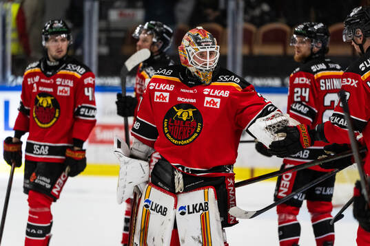Luleås målvakt Joel Lassinantti deppar med lagkamrater