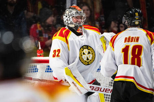Brynäs målvakt Ludvig Persson jublar