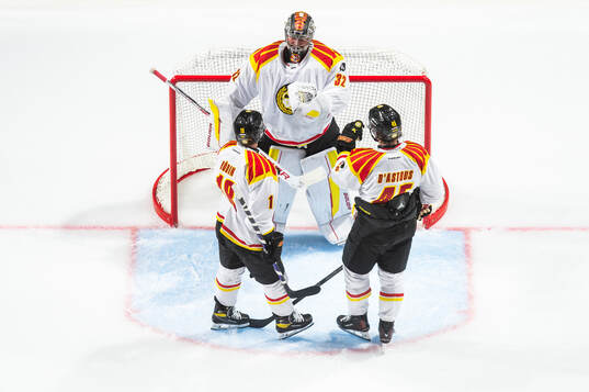 Brynäs målvakt Ludvig Persson jublar
