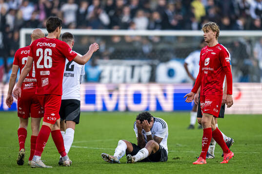 Noah Jean Holm of Rosenborg looks dejected