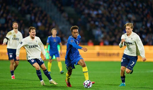 AARHUS, DENMARK - OCTOBER 21: Noah Nartey of Brondby IF
