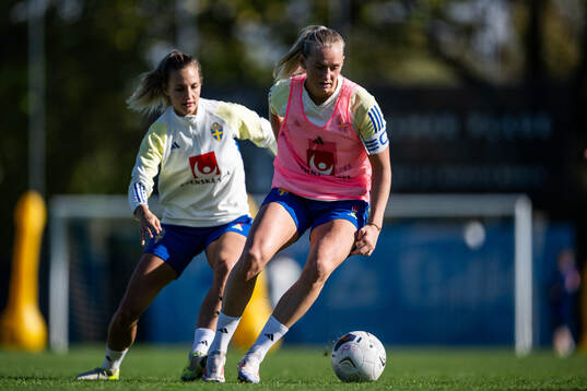 Nathalie Björn and Stina Blackstenius of the Swedish