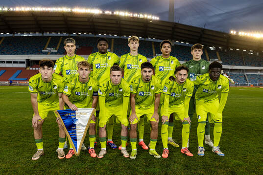 The players of Hoffenheim pose for a team group photo