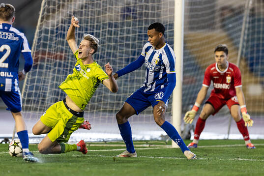Max Moerstedt of Hoffenheim and Ben Magnusson of IFK