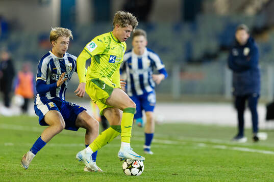 Noah Tolf of IFK Göteborg and Adrian Riegel of Hoffenheim