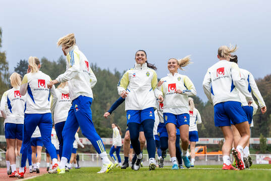 Goalkeeper Zecira Musovic and Amanda Nildén of the Swedish