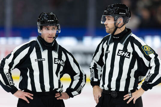 Linjedomare Gustav Jonsson och linjedomare Peter Almerstedt