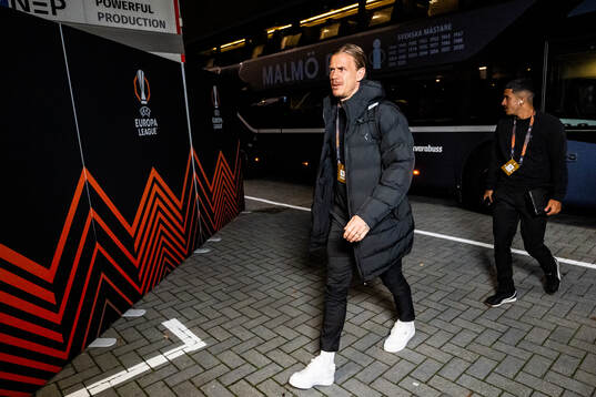 Goalkeeper Johan Dahlin of Malmö FF arrives to the stadium
