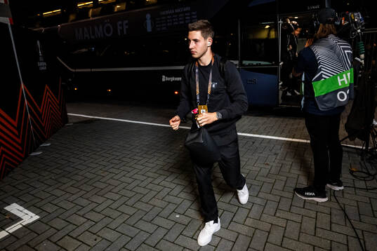 Lasse Berg Johnsen of Malmö FF arrives to the stadium