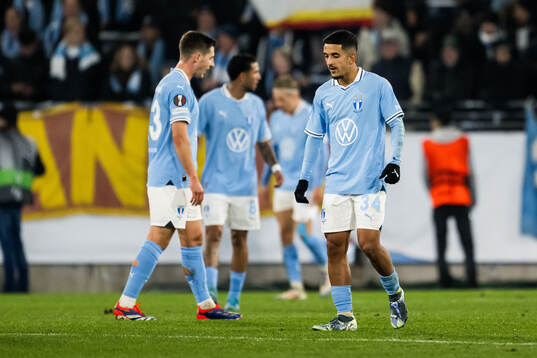 Zakaria Loukili of Malmö FF looks dejected