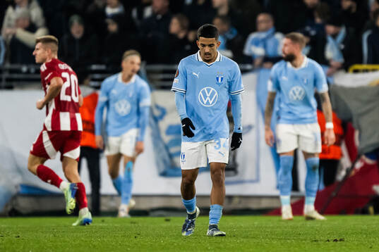 Zakaria Loukili of Malmö FF looks dejected