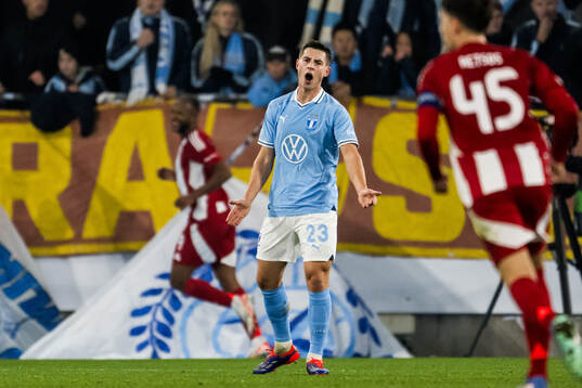 Lasse Berg Johnsen of Malmö FF looks dejected